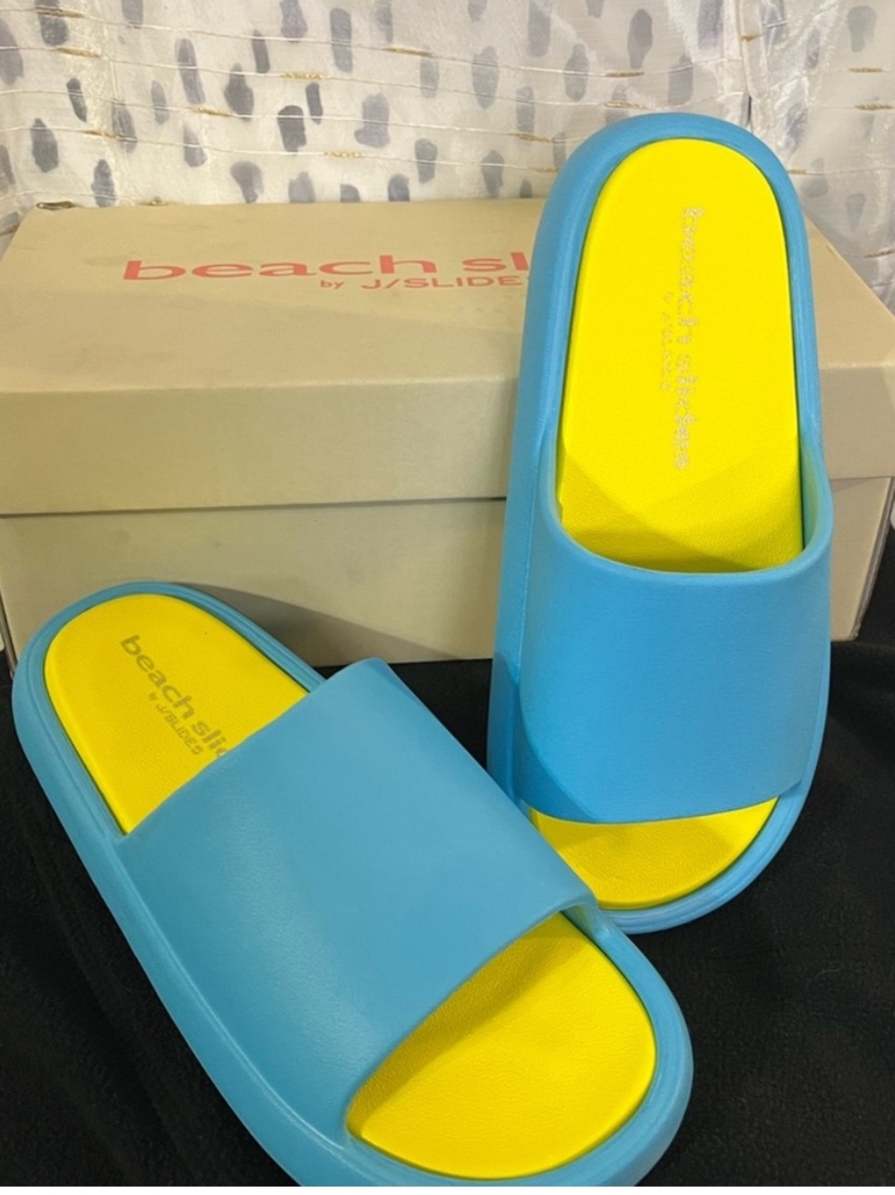 J/SLIDES  $12 Today.     Blue and Yellow Platform Slide Sandals New in box 8
